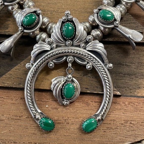 Jewelry Beautiful Navajo Malachite Squash Blossom Necklace In